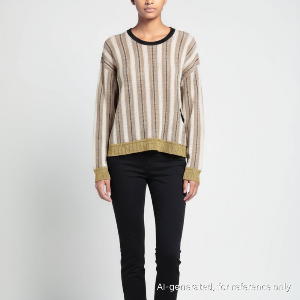 K—Elegant Beige and Gold Striped Sweater